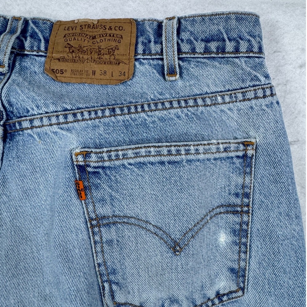 Vintage Levis 505 Orange Tab Jean Mens 38x34 Light Wash Regular Fit Straight Leg